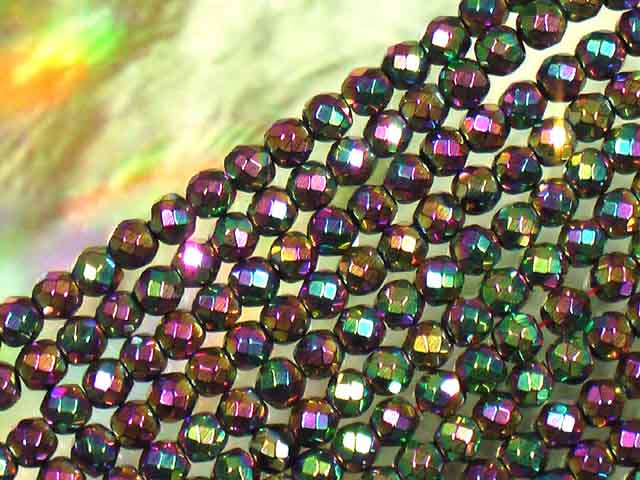 天然石ビーズヘマタイト 磁気入り丸玉カット4mm カラータイプオーロラカラー（オーロラ色）20個