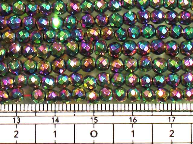 天然石ビーズヘマタイト 磁気入り丸玉カット4mm カラータイプオーロラカラー（オーロラ色）1連 約40cm