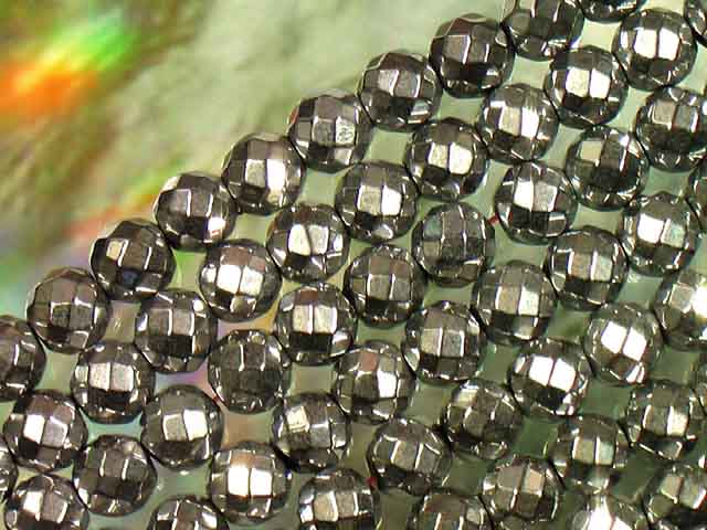 天然石ビーズヘマタイト 磁気入り丸玉カット6mm カラータイプブライトシルバー（銀色）10個