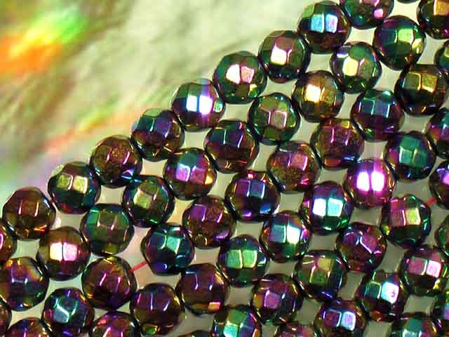 天然石ビーズヘマタイト 磁気入り丸玉カット6mm カラータイプオーロラカラー（オーロラ色）10個