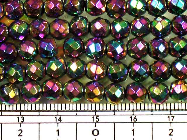 天然石ビーズヘマタイト 磁気入り丸玉カット6mm カラータイプオーロラカラー（オーロラ色）10個