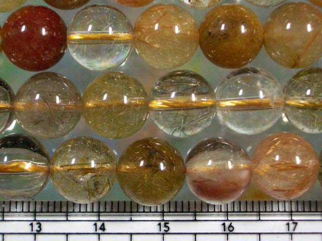 天然石ビーズミックスルチルクオーツ丸玉10mm・5個