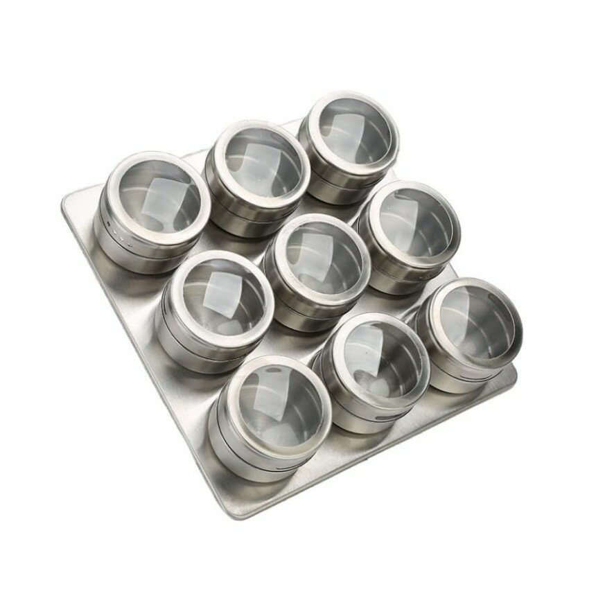 Rakuten - 磁気スパイスジャー 調味料容器 コショウ容器 スパイス瓶 スパイス貯蔵 ステンレススチール 磁気スパイス容器 マグネットスパイス容器 調味料 スパイスラック ベース付きお手入れ簡単 錆びない (6個、9個、12個)