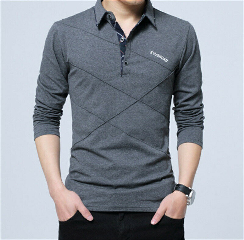 ポロシャツ 長袖 メンズ スポーツ ポロシャツ ゴルフシャツ POLOシャツ ロンT カジュアル スポーツ トップス Tシャツ 部屋着 カットソー メンズファッション スムース インナー 黒 白 グレー レッド(4)