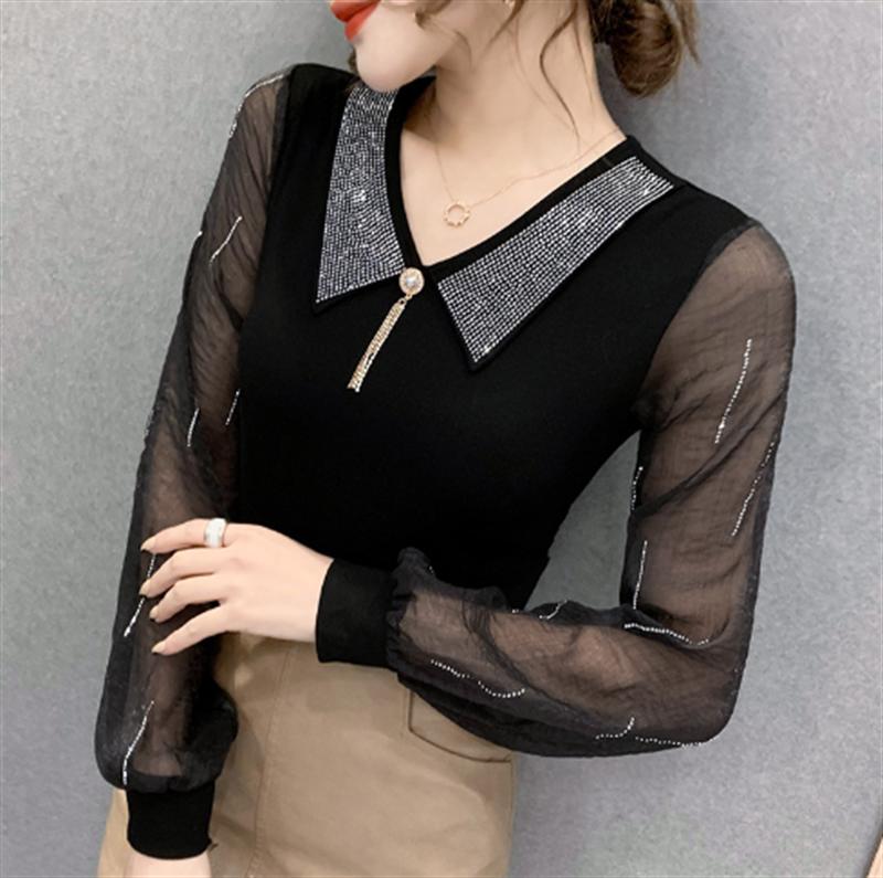 Long-Sleeved - ブラウス レディース 春夏 40代 30代 50代 オシャレ ブラウス シフォンブラウス 長袖 ブラウス 着痩せ ブラウス オフィス 韓国風 通勤 OL Vネック 大人 シャツ ゆったり カジュアル ウエア トップス 2色