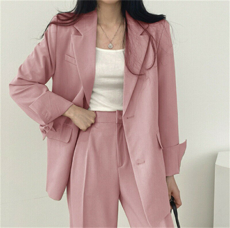 スーツ セットアップ レディース 上下セット 2点セット ブレザー スラックス 長袖 ロング丈ズボン 就活 就職活動 通勤 OL おしゃれ きれいめ ゆったり 40代 30代 50代 大きいサイズ 韓国風 新作 着痩せ ビジネススーツ シンプル カジュアル 5色