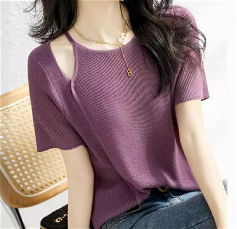 樂天商城 - Tシャツ レディース 春夏 40代 半袖 ニットトップス 無地Tシャツ レション ショット丈ニットソー 薄手 ゆったりカットソー おしゃれ 大人 50代 30代 カジュアル