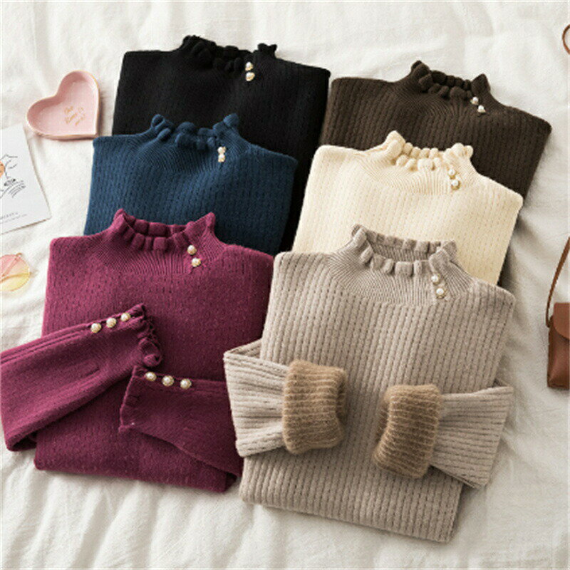Turtleneck - ニットセーター レディース 秋冬 裏起毛 長袖 ハーフハイネック セーター メリヤス トップス カットソー ニットウェア おしゃれ 大きいサイズ 暖かい 通勤 大人 上品 着痩せ 20代 30代 40代 50代 韓国風 ふわふわ もこもこ