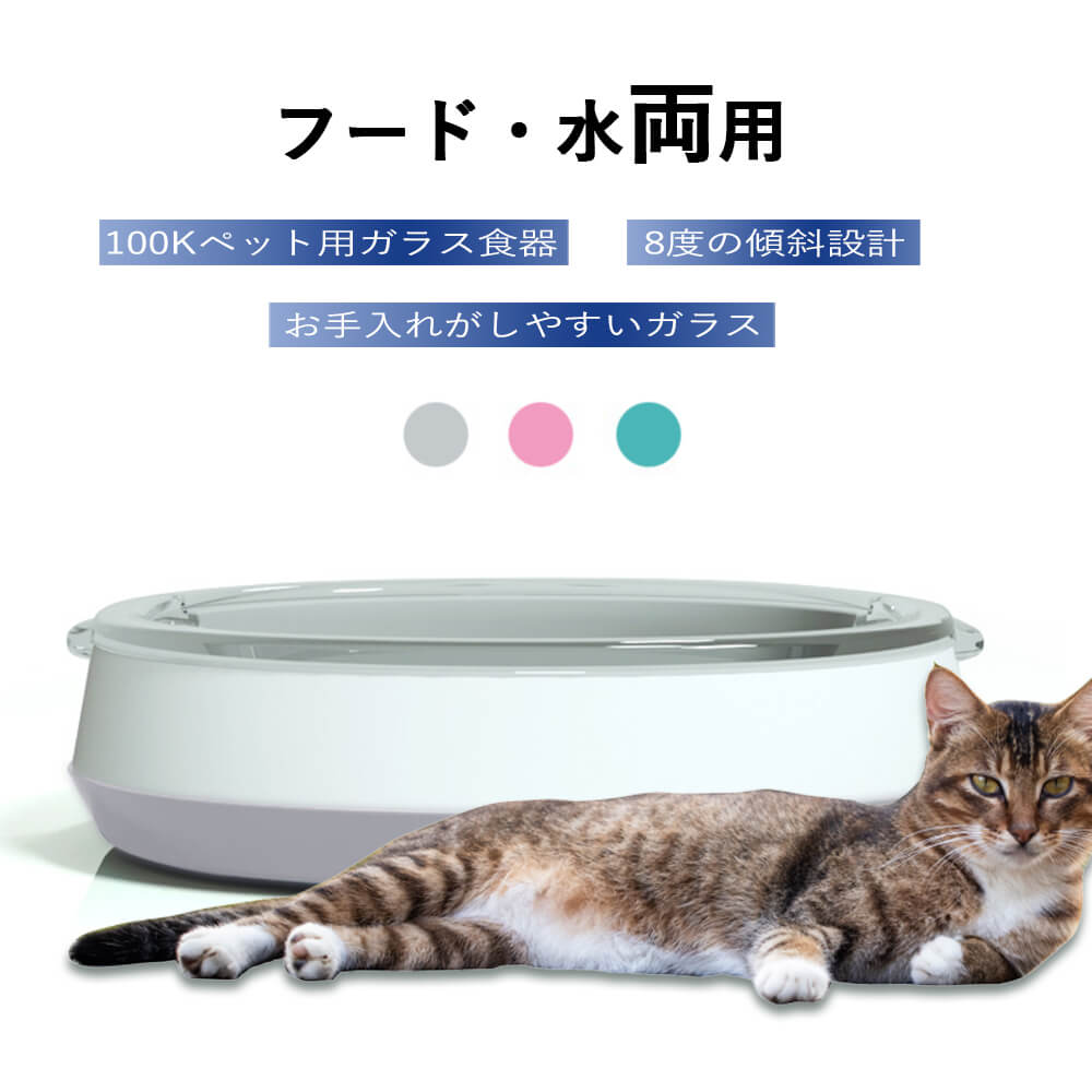 お買い物マラソン【P5倍】フード?水両用 100Kペット用ガラス食器 8度の傾斜設計 お手入れがしやすいガラス ABSベース　ガラスボウル素材 ペット用食器?給水器?給餌器 犬猫用品