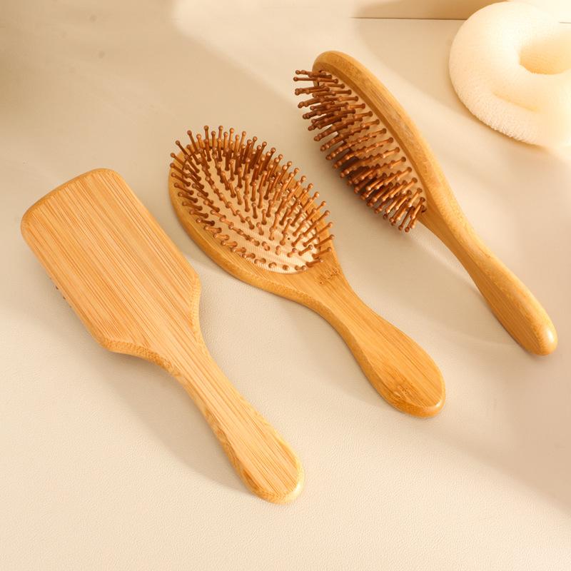 木製ヘアブラシ 竹製ピン エアクッション 頭皮マッサージ 髪通りなめらか 絡まない...