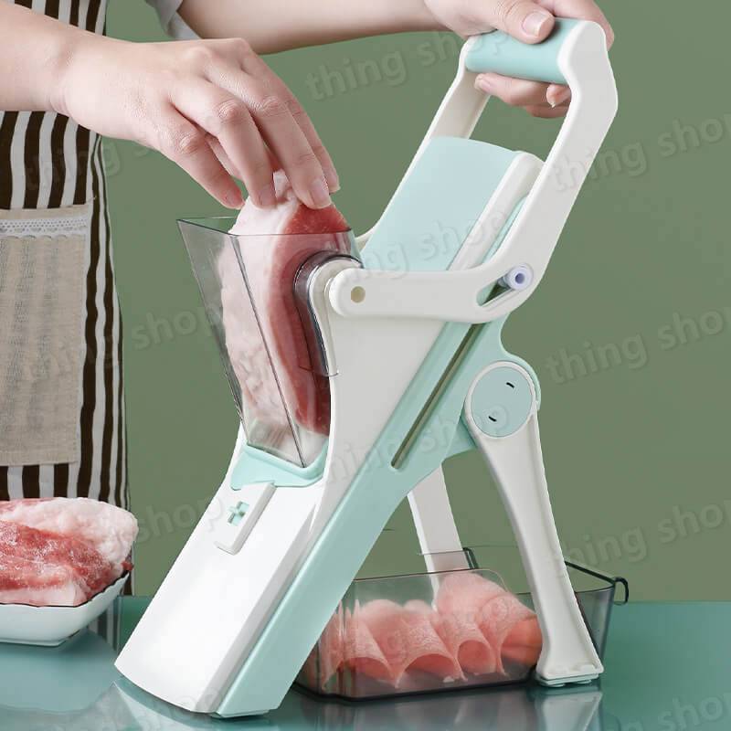 各種類の肉スライス 多機能 5合1 千切り器 レモンスライサー 物切る 千切り スライス 物切る器 おろし器 スライサー 調理器具 キッチン多機能千切り器 冷凍肉 しゃぶしゃぶ 野菜スライサー 野菜調理器セット 牛肉/羊肉/魚/鶏肉