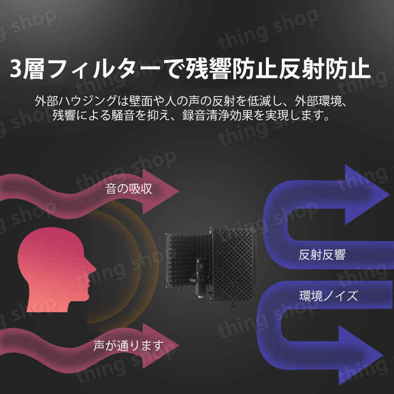 シングスのお買い物マラソン【P5倍】マイク分離シールド マイク遮音 リフレクションファイルター 防音プレート 折り畳み 五つ折り スタジオマイク 吸音フォームリフレクター ボーカル録音 放送用リフレクション・フィルター マイクスタンド設置型 録音 吸音材｜アングル3