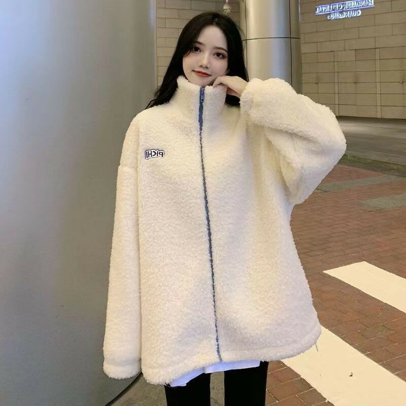 ボアブルゾン ボア ボアコート ブルゾン ゆったり ボアジャケット アウター メンズ ホワイト もこもこ ふわふわ ジャケット あったか 白 ジャケット 防寒コート 春秋 冬 暖かい おしゃれ アウトドア フリース 胸ロゴ レディース