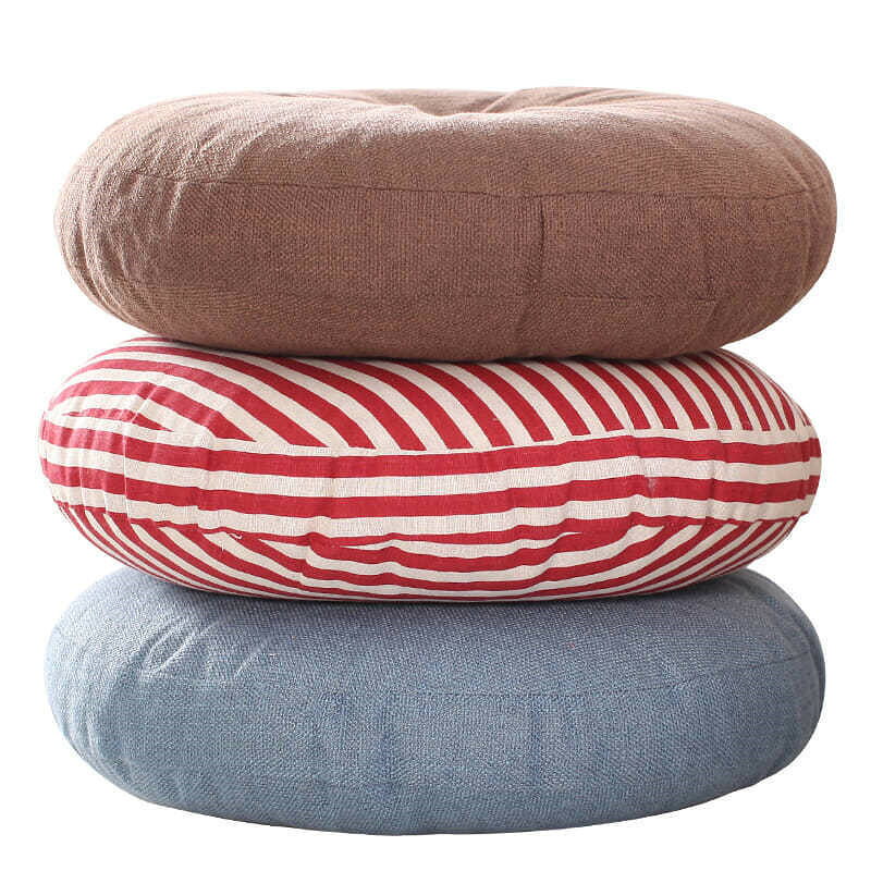 Low Rebound Cushions - 直径40cm 座布団 クッション フロアクッション 丸型 カバー取り外し可 おしゃれ 大きい ラウンドクッション 和室 リネン 椅子用 チェアクッション インテリア ナチュラル 高級感