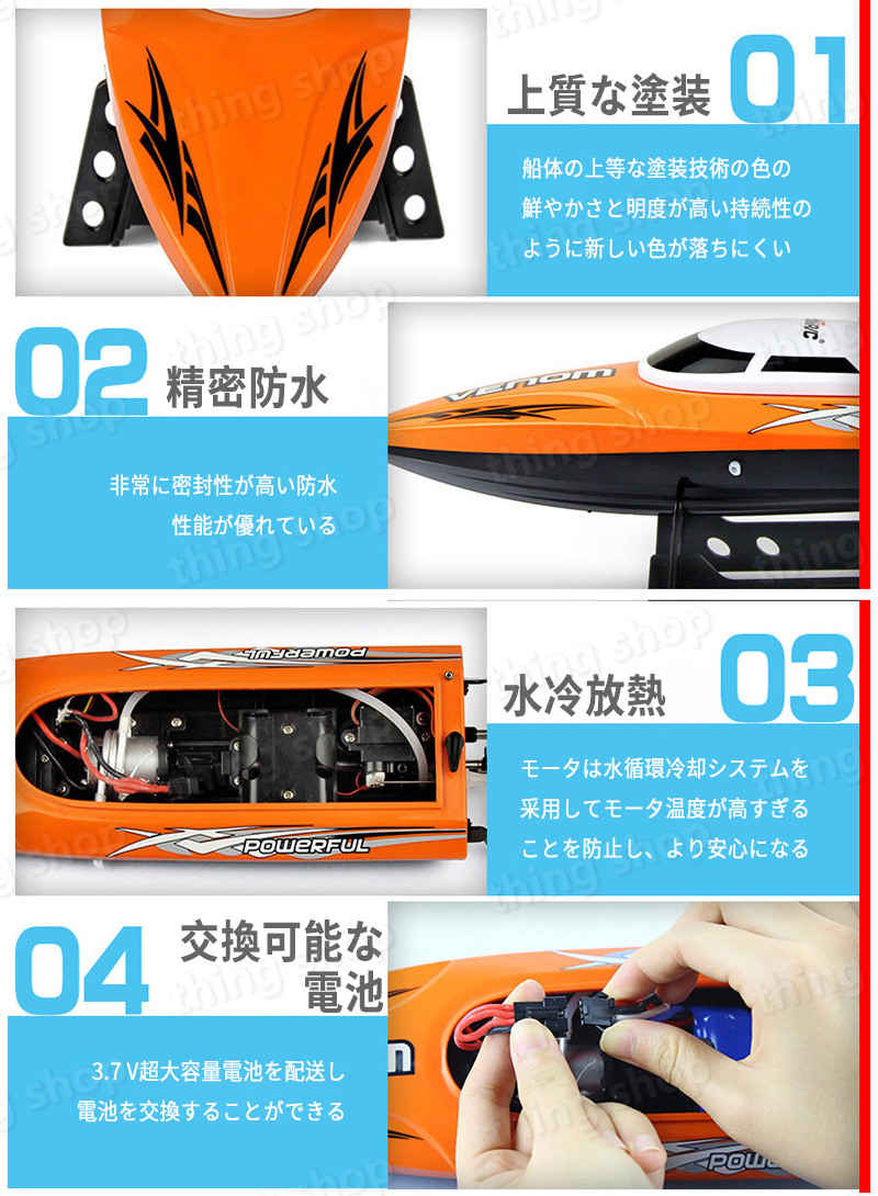 シングスのお買い物マラソン【P5倍】リモコンボート ラジコン 船 ボート 高速 ラジコンボート 高速リモコンボート こども向け リモコン 25km/h 防水性 RCスピードボート おもちゃ 2.4Ghz無線操作 贈り物 クリスマスプレゼント 初心者｜アングル3