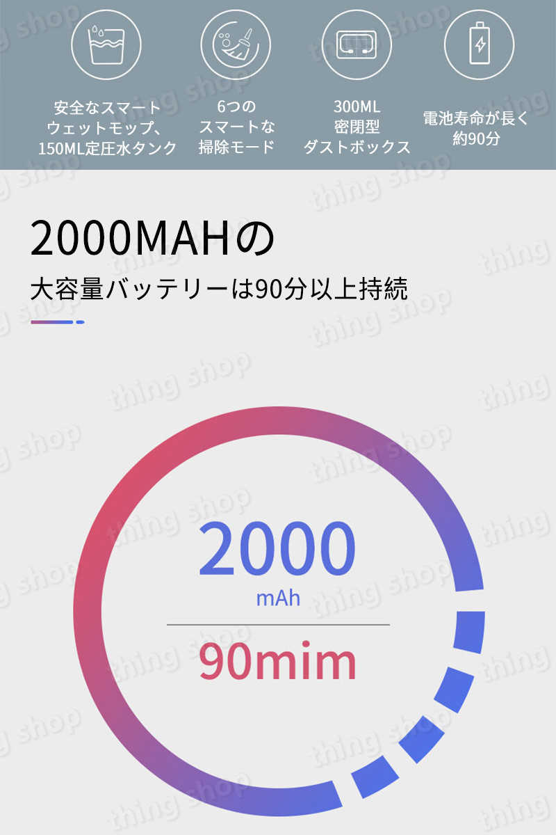 お買い物マラソン【P5倍】ロボット掃除機 2800pa強力吸引 小型　USB 水拭き機能 ロ...