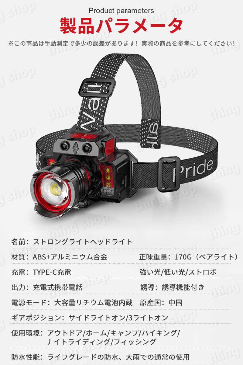 お買い物マラソン【P5倍】ヘッドライト 充電式 LEDヘッドランプ ヘッド ライト セ...