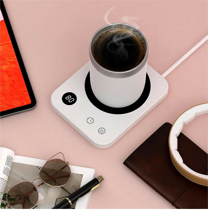 カップウォーマー コーヒーウォーマー ポット付き コップ保温器 自動オン/オフ 水/お茶/コーヒー/牛乳など飲み物 加熱コースター 3段調整 最大80&deg;C加熱 タイマー付き 予約起動 断熱カバー付き デスク/オフィス/家庭用 友達 親友プレゼント