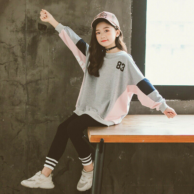 樂天商城 - 韓国風 子供服 おしゃれ 女の子 セットアップ 2点セット 上下セット キッズ 長袖 スウェット トレーナー レギンス 子ども おしゃれ かわいい 83 ルームウェア 普段着 秋 冬 薄手 110 120 130 140 150 160