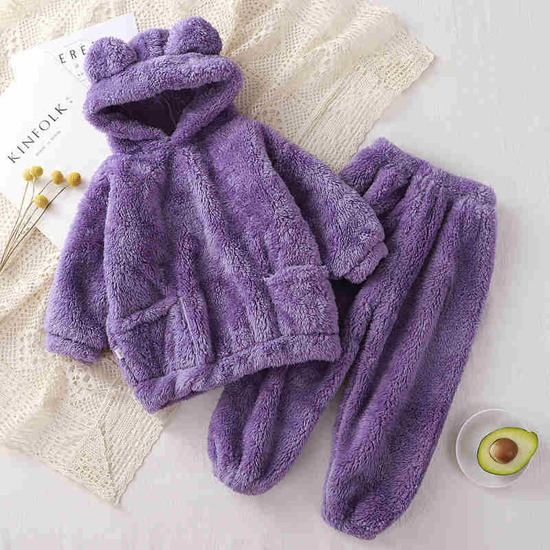 Long-Sleeved - キッズ パジャマ 女の子 男の子 冬用 赤ちゃん ベビー フランネルパジャマ 子供パジャマ セットアップ フード付き 裏起毛 厚手 暖かい 長袖 モコモコパジャマ ルームウェア 部屋着 かわいい ユニセックス おしゃれ 寝巻き ナイトウェア 5色 80 90 100 110 120
