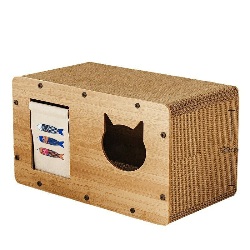 送料無料 猫 爪研ぎ 段ボールハウス キャットハウス 爪とぎ 猫爪研ぎ 猫の爪研ぎ キャット 組立簡単 猫 ペットベッド ダンボール 隠れ家 8面 猫窓 鯉柄のれん 猫の爪とぎベッド ボックス 可愛い 耐久性 耐摩耗 通気 両面使える ストレス解消 運動不足改善 インテリア