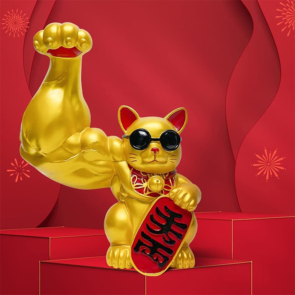 Rakuten - 筋肉招き猫 マッスル招き猫　運気上昇　商売繁盛　開店祝い 置物 おしゃれ ユニコーンアーム 開運雑貨 運気上昇 裕福になる 人気 ギフト 開運 金運アップ 玄関 飲食店 クラフト 贈り物最高の家の装飾財運を呼び込む風水置物です黄水晶は知恵と喜 高品質の素