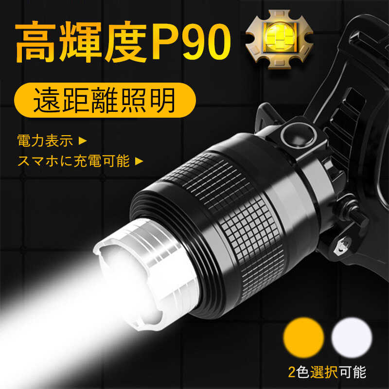 お買い物マラソン【P5倍】LEDヘッドライト 充電式 ヘッドライト 釣り 作業 スマート感応 P90 高輝度 充電式 残量表示 3モード ストロングライト/ローライト USB輸出 登山 夜釣り アウトドア作業 車載 調節可 高光量 軽量 暗所作業 作業用ライト 2色選択可能