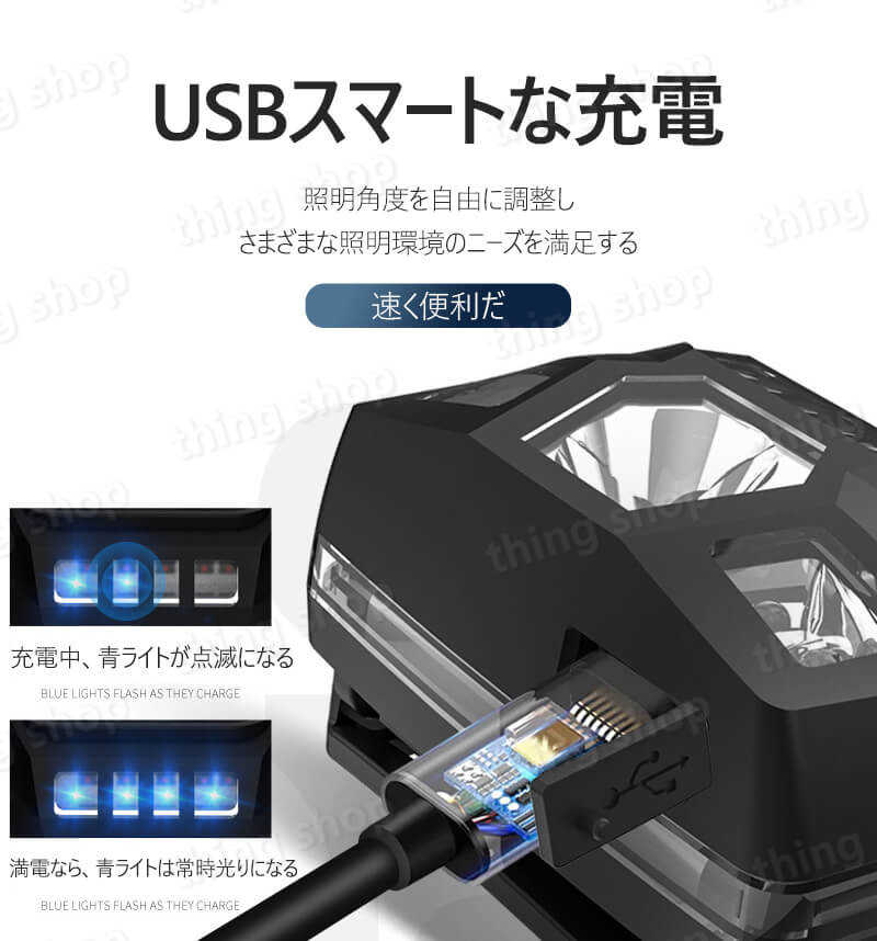 お買い物マラソン【P5倍】LEDヘッドライト 充電式 ヘッドライト 釣り 作業 スマー...
