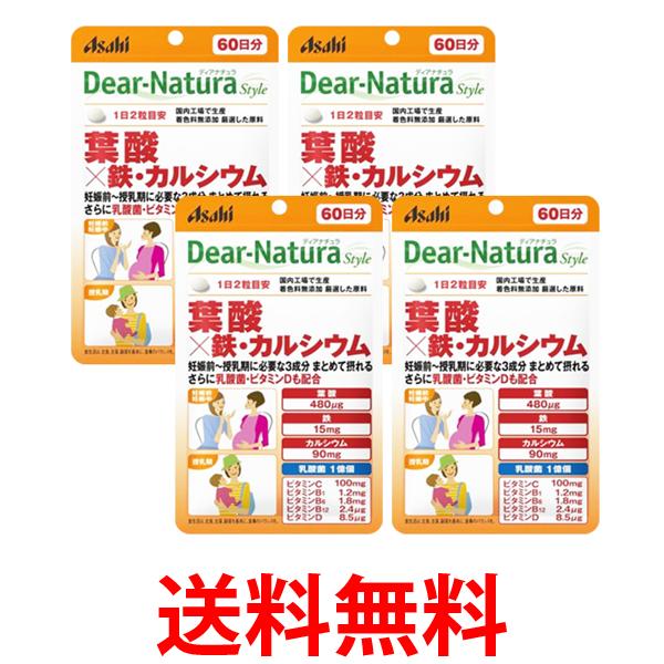4個セット アサヒ ディアナチュラスタイル 葉酸×鉄・カルシウム 120粒 60日分 送料無料 【SK25634】