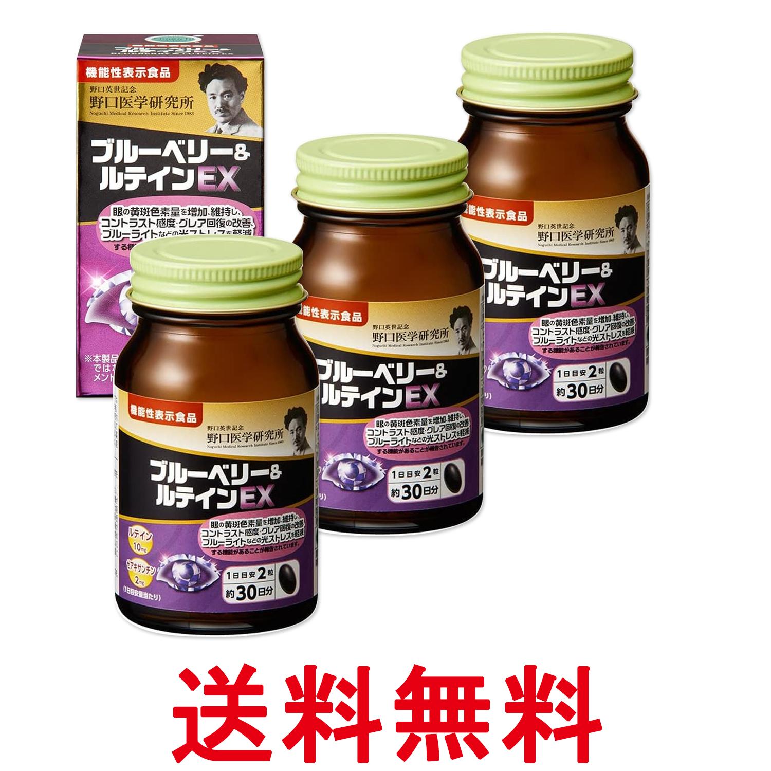 3個セット 野口医学研究所 ブルーベリー＆ルテインEX 60粒（約30日分） 送料無料 【SK27747】