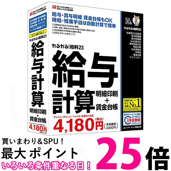 かるがるできる給料23 給与計算・明細印刷+賃金台帳 送料無料 【SG63478】