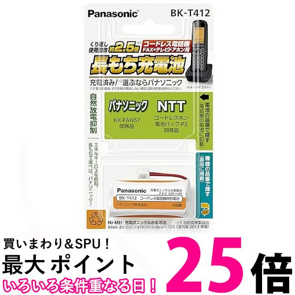 パナソニック 充電式ニッケル水素電池 2.4V BK-T412 送料無料 【SG81511】