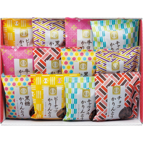 SPUエントリー ＋5と0のつく日はさらにお買得！ ▼▼▼▼エントリーはこちら▼▼▼▼ ▲▲▲▲エントリーはこちら▲▲▲▲ AY−COかりんとう詰合せ サクサクッとした食感に仕上げた風味豊かな黒糖かりんとう、ピーナツかりんとう、牛乳かりんとう、黒ごまかりんとう、チョコかりんとう、キャラメルかりんとう。6種類のフレーバーを楽しめるかりんとう詰め合わせです。 原産国:JPN：日本 宅配冷蔵区分:01：常温 賞味期限は別途商品ラベルに記載 ・黒ごまかりんとう・黒糖かりんとう・牛乳かりんとう・ピーナツかりんとう・チョコかりんとう・キャラメルかりんとう各45g×各2 掲載商品の仕様や付属品等の詳細につきましては メーカーに準拠しておりますので メーカーホームページにてご確認下さいますよう よろしくお願いいたします。 当店は他の販売サイトとの併売品があります。 ご注文が集中した時、システムのタイムラグにより在庫切れとなる場合があります。 その場合はご注文確定後であってもキャンセルさせて頂きますのでご了承の上ご注文下さい。
