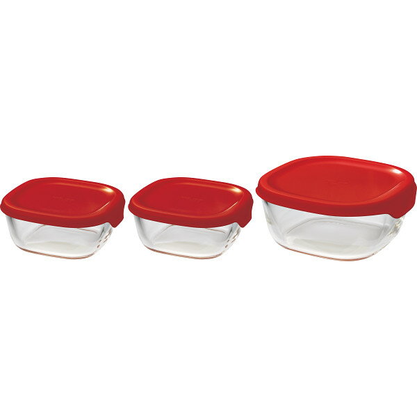 ハリオ 耐熱ガラス製保存容器3個セット レッド KST-2012-R 【STS230478116】