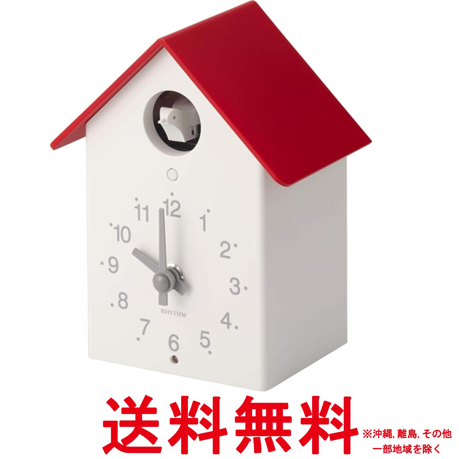 RHYTHM カッコー時計 置時計 ホワイト レッド ss4903456217083.jpg