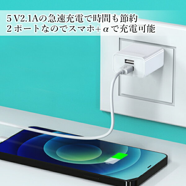 充電器 急速 タイプA USB充電器 iPhone スマホ ACアダプタ 充電アダプタ 2口 PSE認証 ホワイト ブラック (管理S) 送料無料 【SK18925-Q】