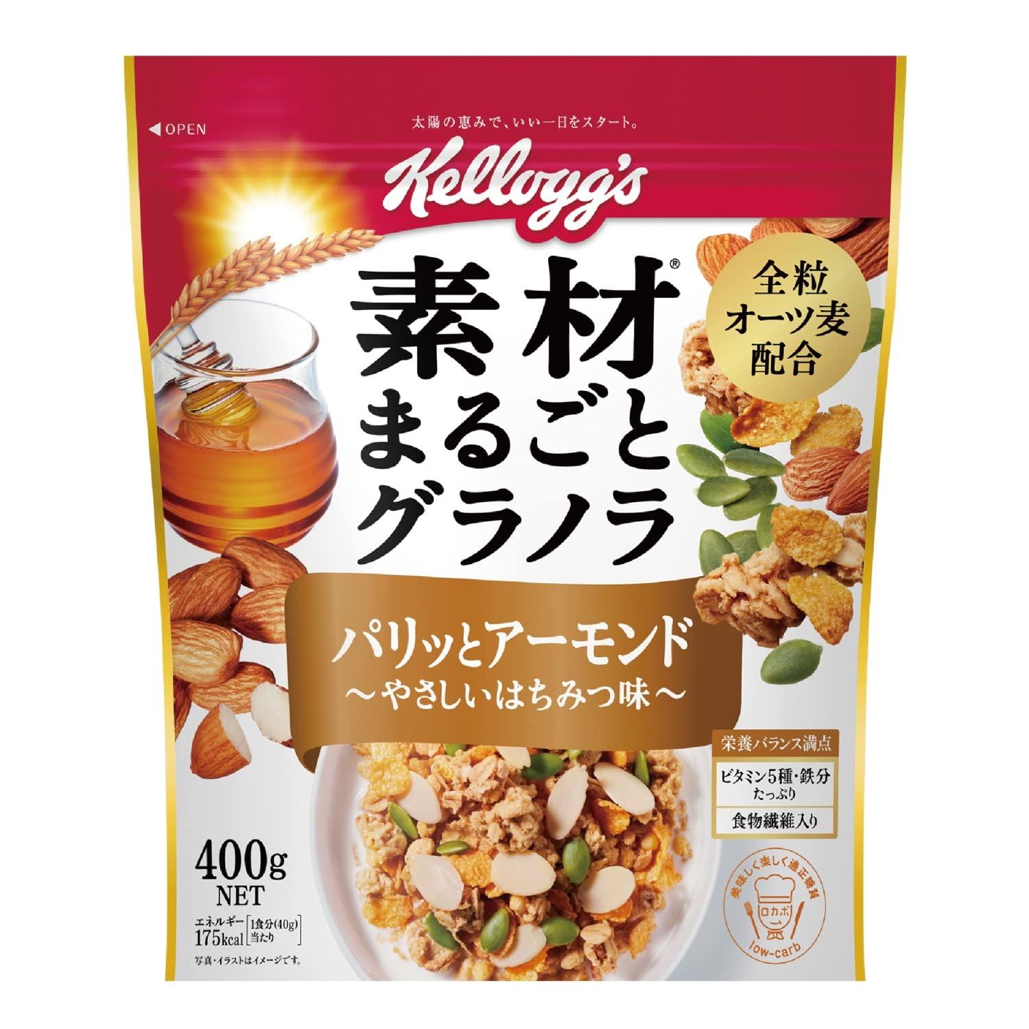 ■食品 ■日本 ■日本ケロッグ ■成分 シリアル加工品（全粒オーツ麦、植物油脂、米シリアルパフ（米粉、小麦粉、砂糖、麦芽粉、食塩）、砂糖、シリアルパフ（コーンフラワー、小麦粉、米粉、砂糖、食塩）、オーツ粉、転化糖、オーツパフ、小麦粉、糖蜜、ココナッツパウダー、麦芽エキス、食塩）（ベルギー製造）、シリアルフレーク（コーングリッツ、砂糖、麦芽エキス、食塩、蜂蜜、ぶどう糖果糖液糖）、かぼちゃの種、アーモンド/香料、乳化剤（大豆を含む）、重曹、酸化防止剤（ビタミンE）、鉄、ピロリン酸鉄、ビタミンB2、ビタミンB6、ビタミンB1、酸味料、葉酸、ビタミンD ■広告文責：Think Rich Store TEL 082-881-1870 掲載商品の仕様や付属品等の詳細につきましては メーカーに準拠しておりますので メーカーホームページにてご確認下さいますよう よろしくお願いいたします。 当店は他の販売サイトとの併売品があります。 ご注文が集中した時、システムのタイムラグにより在庫切れとなる場合があります。 その場合はご注文確定後であってもキャンセルさせて頂きますのでご了承の上ご注文下さい。