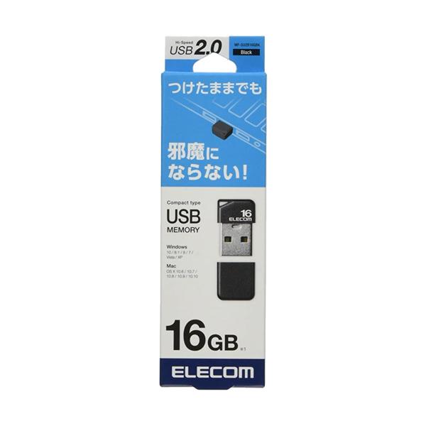 エレコム MF-SU2B16GBK USBメモリ USB2.0 ブラック 16GB 小型 キャップ付 ELECOM 【SB01149】
