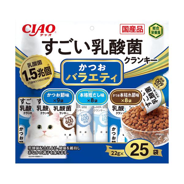 いなばペットフード チャオすごい乳酸菌クランキー かつお節バラエティ22g×25袋×12