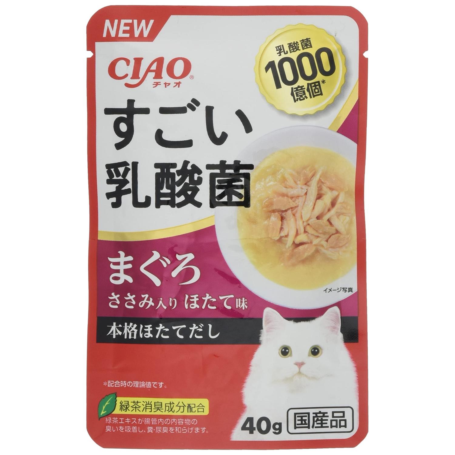 樂天商城 - いなば チャオ すごい乳酸菌 パウチ まぐろ ささみ入り ほたて味 40g CIAO 【SB07737】