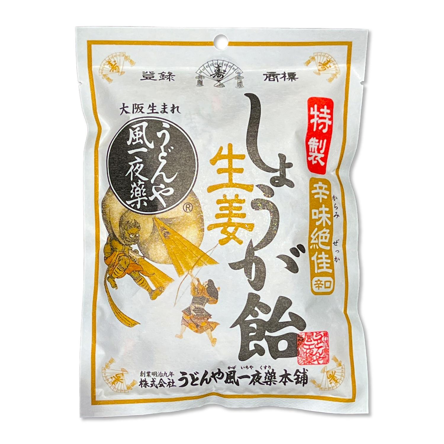 ■食品 ■ 日本 ■うどんや風一夜薬本舗 ■成分 砂糖（国内製造）、水飴、蒸生姜、黒糖 ■広告文責：Think Rich Store TEL 082-881-1870 掲載商品の仕様や付属品等の詳細につきましては メーカーに準拠しておりますので メーカーホームページにてご確認下さいますよう よろしくお願いいたします。 当店は他の販売サイトとの併売品があります。 ご注文が集中した時、システムのタイムラグにより在庫切れとなる場合があります。 その場合はご注文確定後であってもキャンセルさせて頂きますのでご了承の上ご注文下さい。