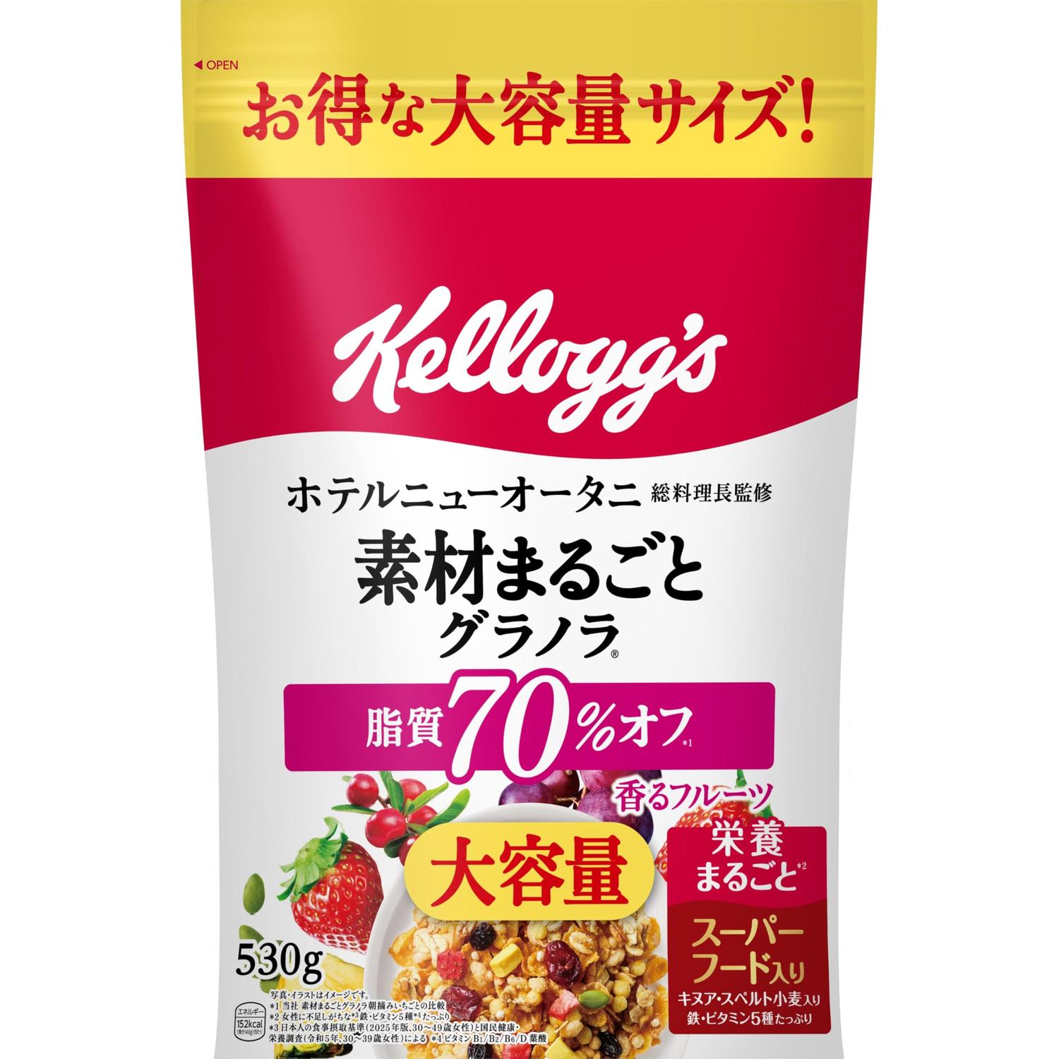 ■食品 ■日本 ■日本ケロッグ ■成分 シリアル加工品(全粒大麦、砂糖、全粒小麦、シリアルパフ(コーンフラワー、小麦粉、米粉、砂糖、食塩)、小麦シリアルパフ(小麦粉、米粉、砂糖、麦芽粉)、マルチグレインパフ(小麦粉、米粉、砂糖、コーンフラワー、麦芽粉(小麦を含む)、食塩、植物油脂)、全粒スペルト小麦、水あめ、植物油脂、麦芽エキス、小麦粉、オーツパフ、キヌアパフ、糖蜜、食塩)(ベルギー製造)、シリアルフレーク(コーングリッツ、砂糖、麦芽エキス、食塩、蜂蜜、ぶどう糖果糖液糖)、レーズン加工品(レーズン、植物油脂)、クランベリー加工品(クランベリー、砂糖、植物油脂)、パイナップル加工品(乳糖(乳成分を含む)、濃縮果汁(パイナップル、レモン)、砂糖、植物油脂、麦芽糖、パイナップル、寒天)、かぼちゃの種、イチゴ加工品(イチゴ、植物油脂)/グリセリン、香料、セルロース、加工でん粉、酸味料、乳化剤(大豆を含む)、酸化防止剤(ビタミンE)、重曹、炭酸Ca、鉄、ピロリン酸鉄、ビタミンB2、ビタミンB6、ビタミンB1、葉酸、着色料(クチナシ色素)、ビタミンD ■広告文責：Think Rich Store TEL 082-881-1870 掲載商品の仕様や付属品等の詳細につきましては メーカーに準拠しておりますので メーカーホームページにてご確認下さいますよう よろしくお願いいたします。 当店は他の販売サイトとの併売品があります。 ご注文が集中した時、システムのタイムラグにより在庫切れとなる場合があります。 その場合はご注文確定後であってもキャンセルさせて頂きますのでご了承の上ご注文下さい。