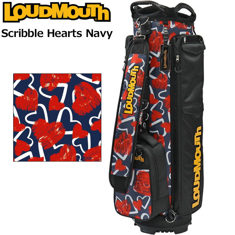 ラウドマウス 9型 キャディバッグ Scribble Hearts Navy スクリブルハーツネイビー LM-CB0018 772987(336) 着脱式ポーチ付 2WF2 Loudmouth ゴルフ用バッグ 派手な ゴルフ用品 NOV3