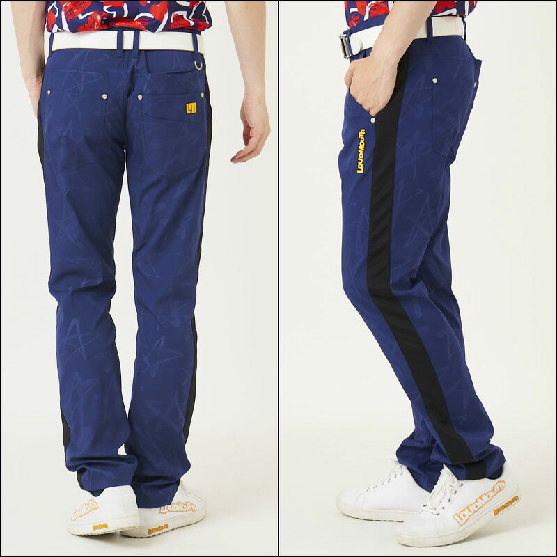 ラウドマウス メンズ ロングパンツ サイドライン ストレッチ UVカット Navy ネイビー 772302(997) 【日本規格】【新品】RCBR Loudmouth ゴルフウェア ゴルフパンツ 無地 派手 MAY1