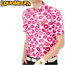 ラウドマウス メンズ ドライ 半袖 ボタンダウン ポロシャツ Pink ピンク 763607(992) 日本規格 3SS2 キッス柄 KISS ゴルフウェア Loudmouth APR2