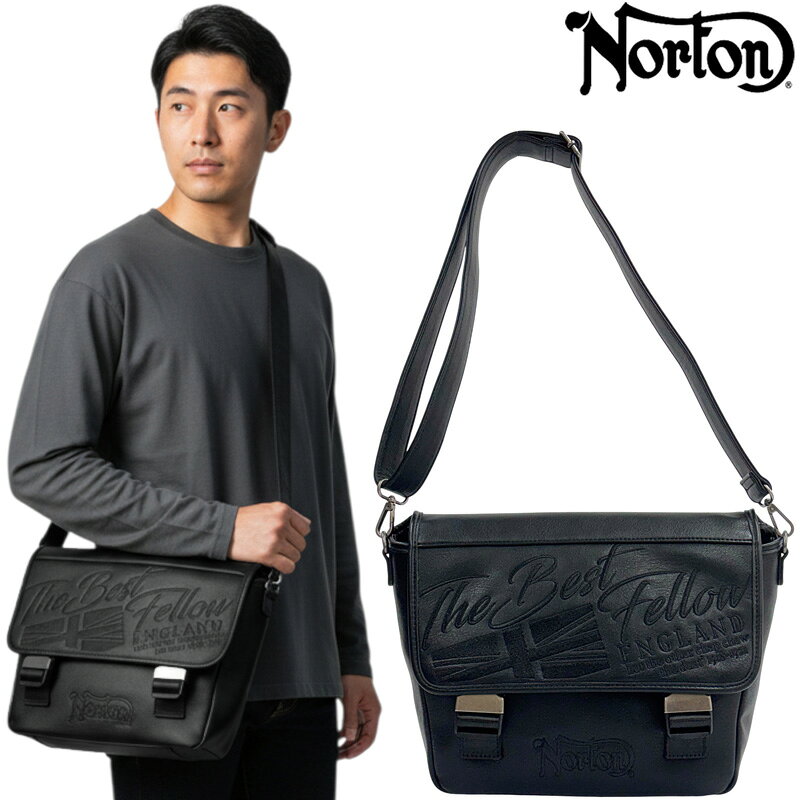 樂天商城 - ノートン 2026 メンズ レザーショルダーバッグ 同色刺繍 261N8502 Norton【新品】26SS