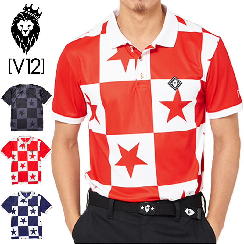 V12 ゴルフ メンズ 半袖 ポロシャツ PANEL STAR POLO V122010-CT02 ヴィ・トゥエルヴ 春夏秋PAAR ゴルフウェア トップス V12 GOLF スター