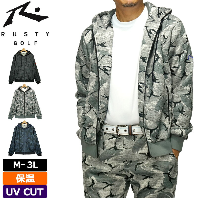 検索用： ブラック グレー ネイビー 黒 紺 迷彩 CAMO カモフラ カモ柄 ヒート HEAT UV CUT 紫外線カット UVケア おしゃれ オシャレ デザイン ブランド ゴルフウェア ゴルフウエア メンズウェア メンズウエア ゴルフパーカー フード フーディー ジャケット ブルゾン アパレル ファッション ふだん使い カジュアル ライフスタイルウェア タウン マリン レジャー ボード フィットネス トップス 長そで メンズ 男性用 紳士用 MEN'S MENS' 冬 防寒 メーカー希望小売価格はメーカーカタログに基づいて掲載していますスポーツテイストのシャープなデザインとシルエットのカモ柄ニットフリースパーカー。 保温性の高いボア仕様の裏地。 柔らかい素材感。 フード部分の異素材使い＆ロゴのサガラ刺繍が遊び心ある一着。 セットアップのパンツ「720352」も販売中です。 ■素材 ポリエステル100％ リブ：ポリエステル97％、ポリウレタン3％ ■機能 UV CUT HEAT INSULATING(保温) ■特記事項 ※当店は[Rusty Golf]正規販売店です。 お使いのコンピュータ環境によっては実際の商品とカラーが異なって見える場合があります。