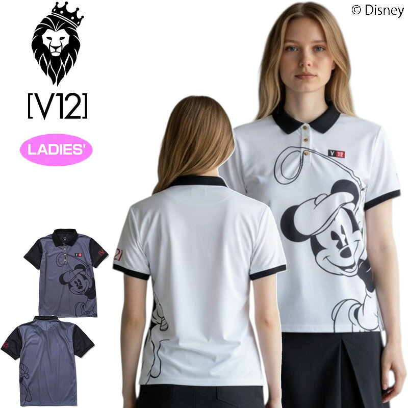 V12 ゴルフ × ディズニーコラボ レディース 半袖ポロシャツ ストレッチ 吸汗速乾 MICKEY SWING POLO V122111-CT02 ヴィ・トゥエルヴ 春夏秋【新品】QAAR ミッキーマウス MICKEY MOUSE ゴルフウェア トップス レディス V12 GOLF