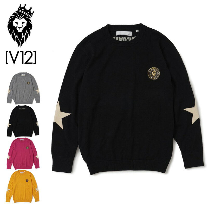 樂天商城 - V12 ゴルフ メンズ クルーネック セーター V122120-KN02 STAR ELBOW KNIT ヴィ・トゥエルヴ 【新品】QCBR ゴルフウェア アウター トップス 星柄 Star V12 GOLF SEP3